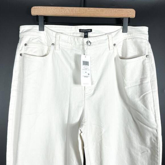 Eileen Fisher White Jeans High Waisted‎ Slim-Leg Organic Cotton Sz 16 - Picture 5 of 11
